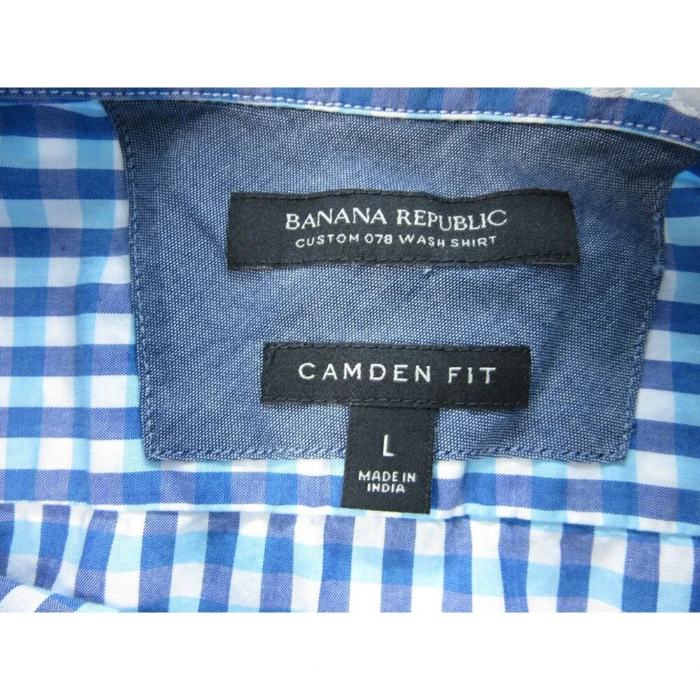 Banana Republic Shirt Mens Large Camden Fit Plaid Blue Long Slv Buttoned Down